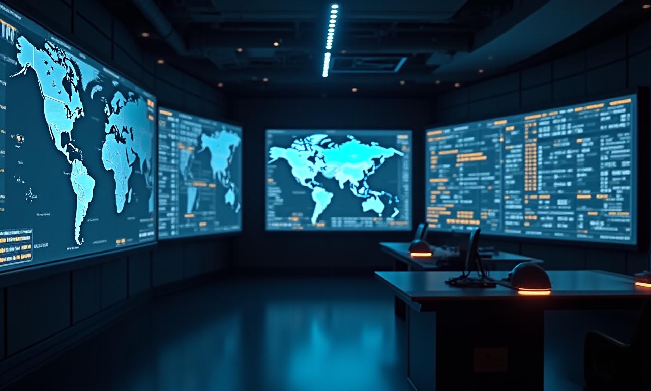Logistics command center with digital tracking maps